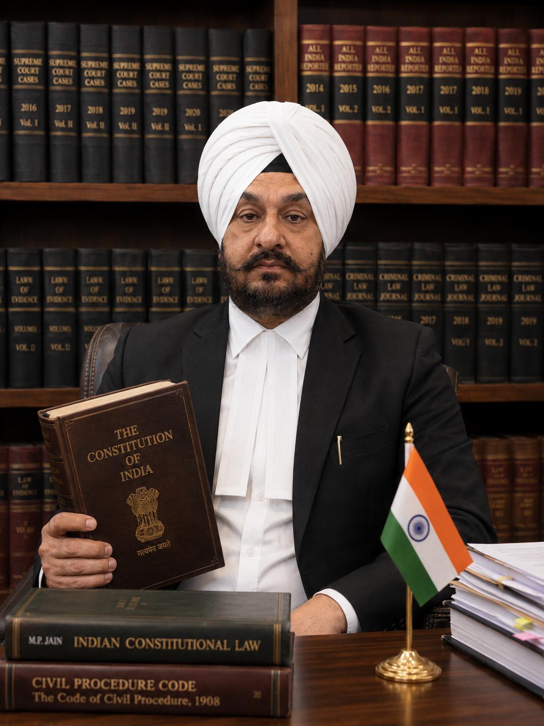 Amandeep Singh Rai holding the Constitution of India in his chambers