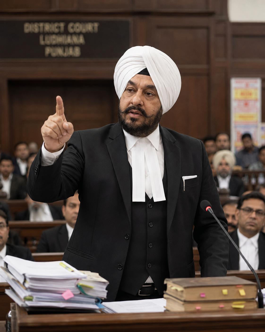 Amandeep Singh Rai making a submission at the District Court, Ludhiana